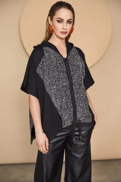 Naya Knit Jaquard Hooded Curve Hem Top