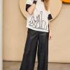 Naya Leatherette Wide Trousers Black
