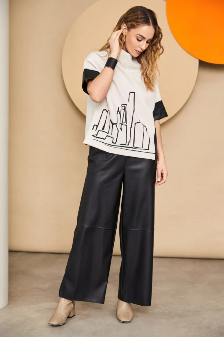 Naya Leatherette Wide Trousers Black