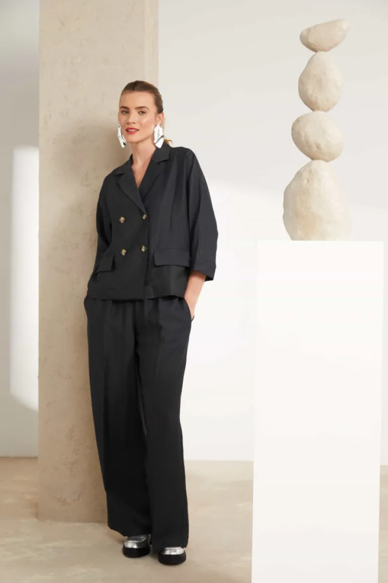 Naya Linen Mix Wide Leg Trousers Carbon NAS25238