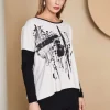 Naya Placement Print Top Sand