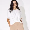 Naya Pleated Hem Top White and Tan