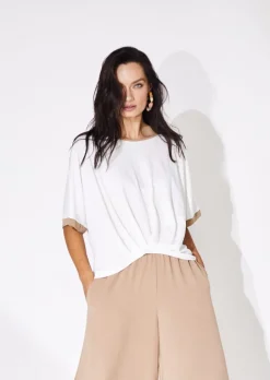 Naya Pleated Hem Top White and Tan