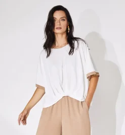 Naya Pleated Hem Top White and Tan