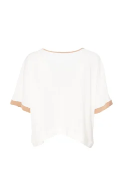 Naya Pleated Hem Top White and Tan