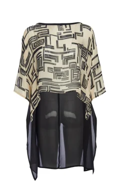 Naya Print Chiffon Back Top Black