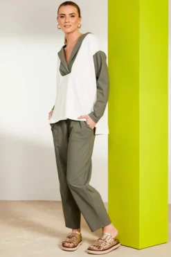 Naya Pull Up Slim Leg Trousers Army NAS25109