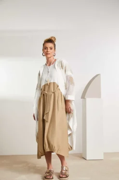 Naya Round Neck Dress with Tie (NAS25234) Cream/Fudge