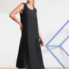 Naya Sleeveless Linen Dress Draped Pocket Carbon NAS25236