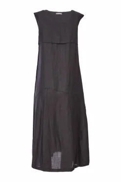 Naya Sleeveless Linen Dress Draped Pocket Carbon NAS25236