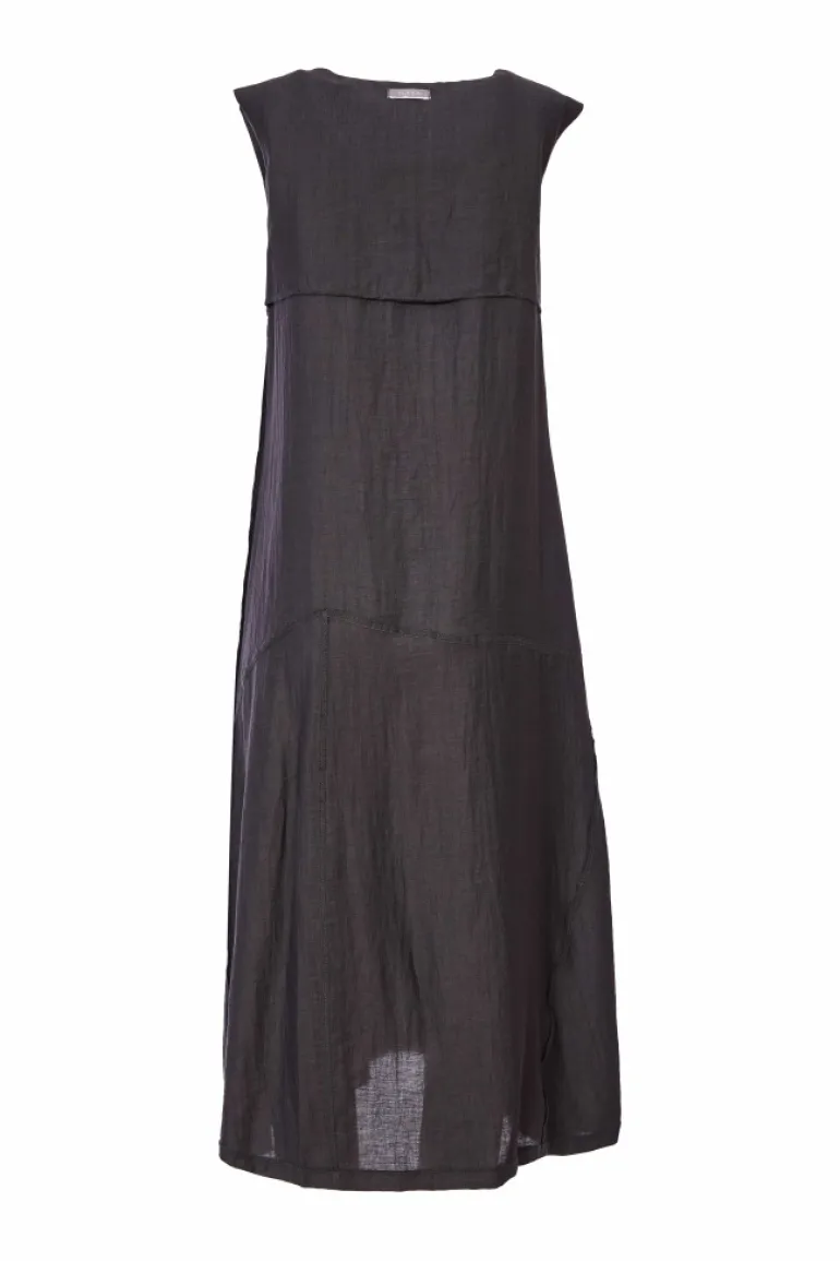 Naya Sleeveless Linen Dress Draped Pocket Carbon NAS25236