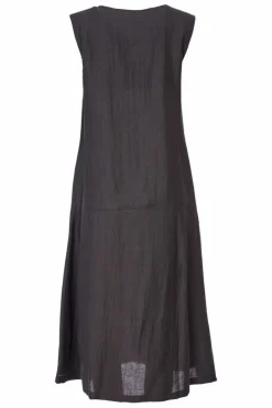 Naya Sleeveless Linen Dress Draped Pocket Carbon NAS25236