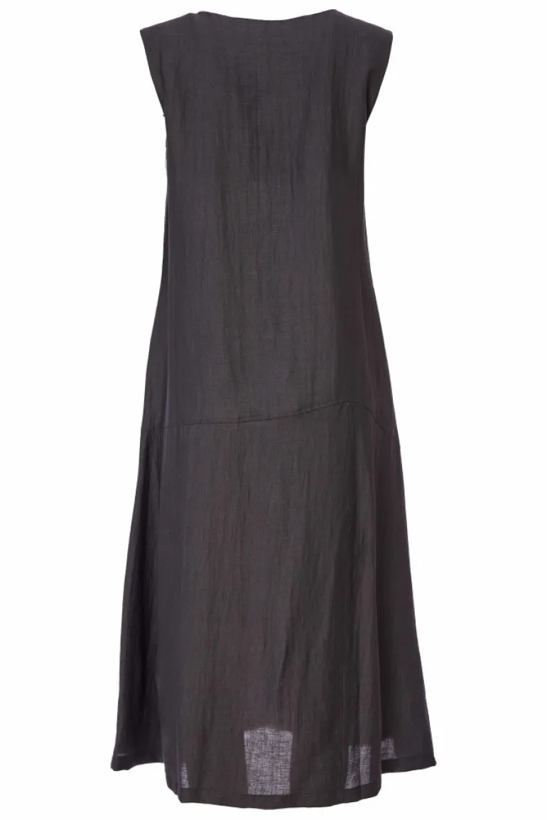 Naya Sleeveless Linen Dress Draped Pocket Carbon NAS25236