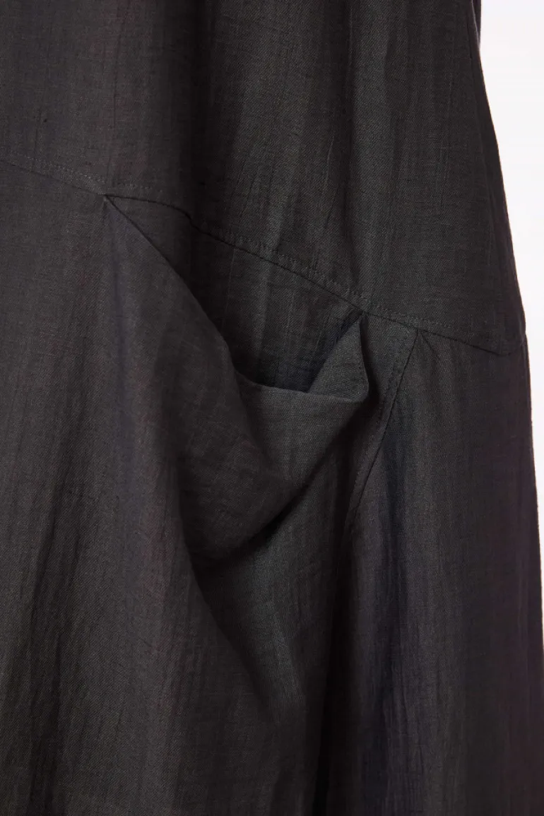 Naya Sleeveless Linen Dress Draped Pocket Carbon NAS25236