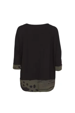 Naya Top With Print Hem Panel Forest/Black