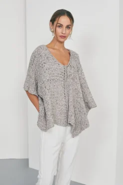 Naya V Neck Square Knit Stone