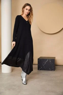 Naya V-Neck Dress with Contrast Panel Black