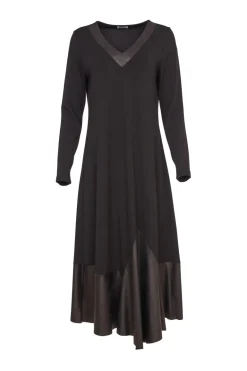 Naya V-Neck Dress with Contrast Panel Black