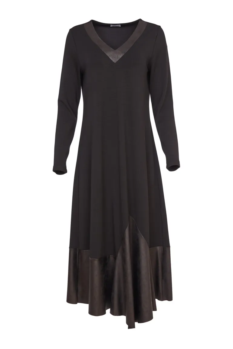Naya V-Neck Dress with Contrast Panel Black