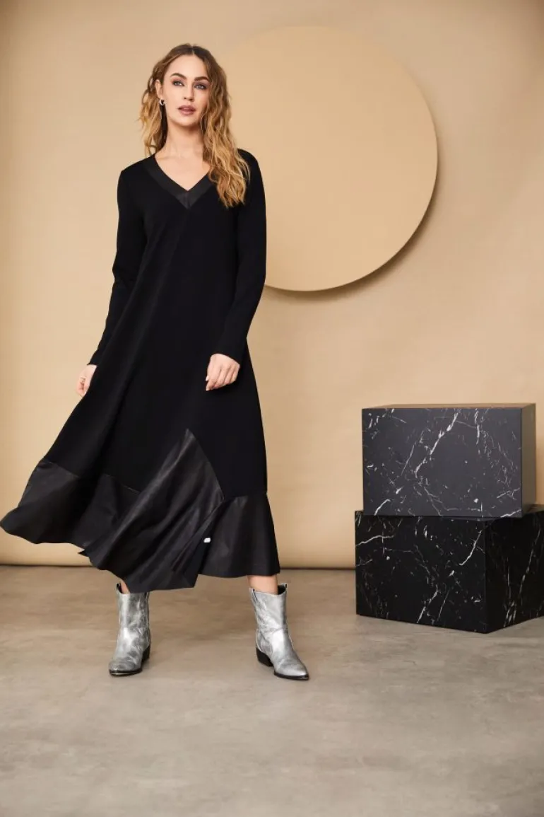 Naya V-Neck Dress with Contrast Panel Black