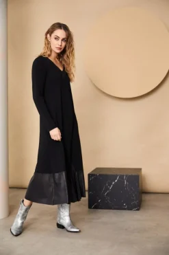 Naya V-Neck Dress with Contrast Panel Black