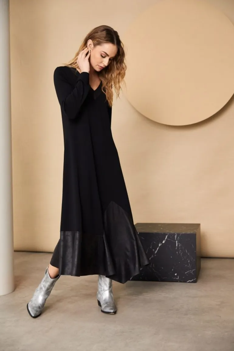 Naya V-Neck Dress with Contrast Panel Black