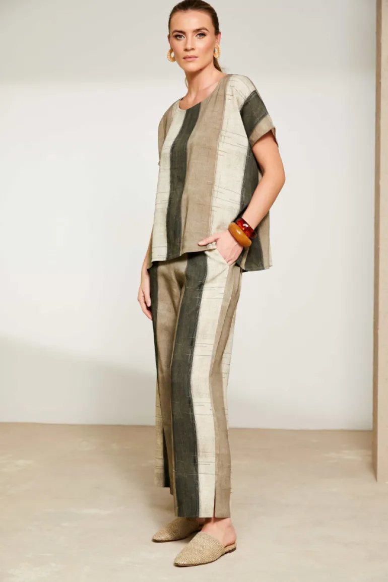 Naya Wide Stripe Linen Trousers NAS25270 Army