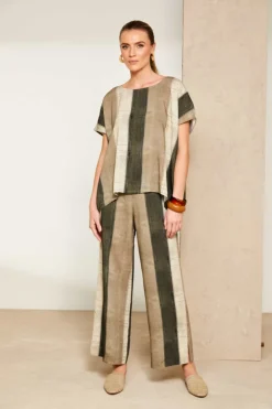 Naya Wide Stripe Linen Trousers NAS25270 Army