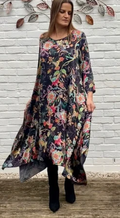 Out of Xile Flared Midi Habotai Dress Flower