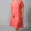 OUT OF XILE LEAF EMBROIDERY DRESS TANGERINE