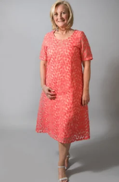 OUT OF XILE LEAF EMBROIDERY DRESS TANGERINE