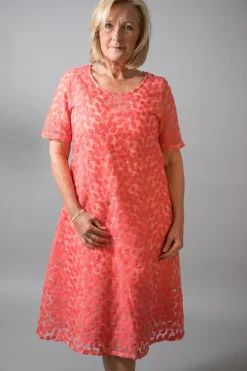 OUT OF XILE LEAF EMBROIDERY DRESS TANGERINE