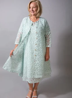 OUT OF XILE LEAF EMBROIDERY DRESS AQUA