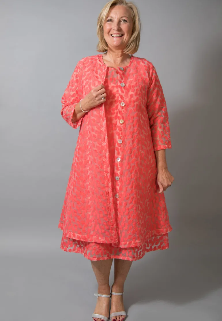 OUT OF XILE LEAF EMBROIDERY DRESS TANGERINE