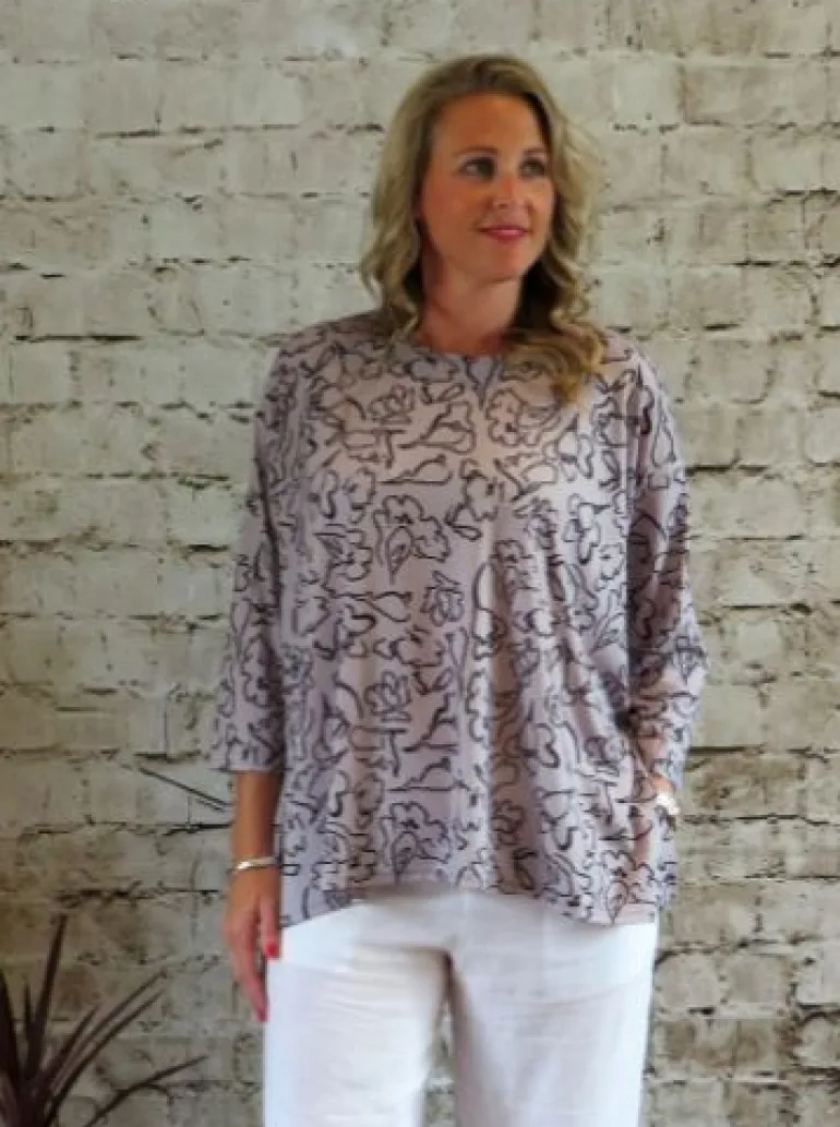 Out of Xile Printed Jersey Wide Top Cream