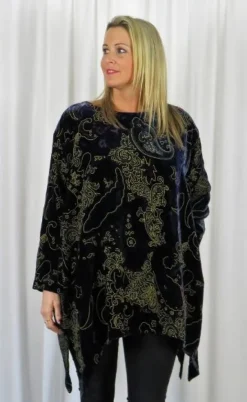 Out of Xile Silk Velvet Drape Tunic Blue