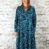 Out of Xile V-Neck Dress Roses Aqua