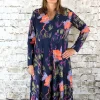 Out of Xile V-Neck Dress Woodland Print Navy
