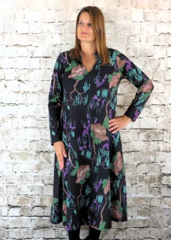 Out of Xile V-Neck Dress Woodland Print Black