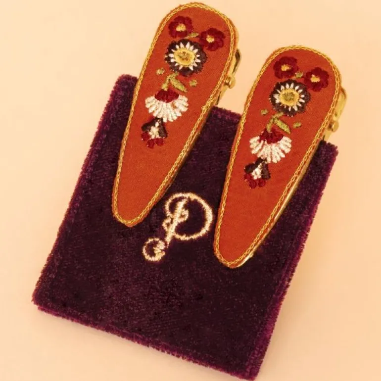 Powder Art Deco Hair Clips Tangerine