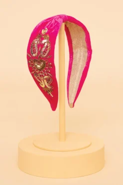 Powder Beaded Velvet Headband Raspberry