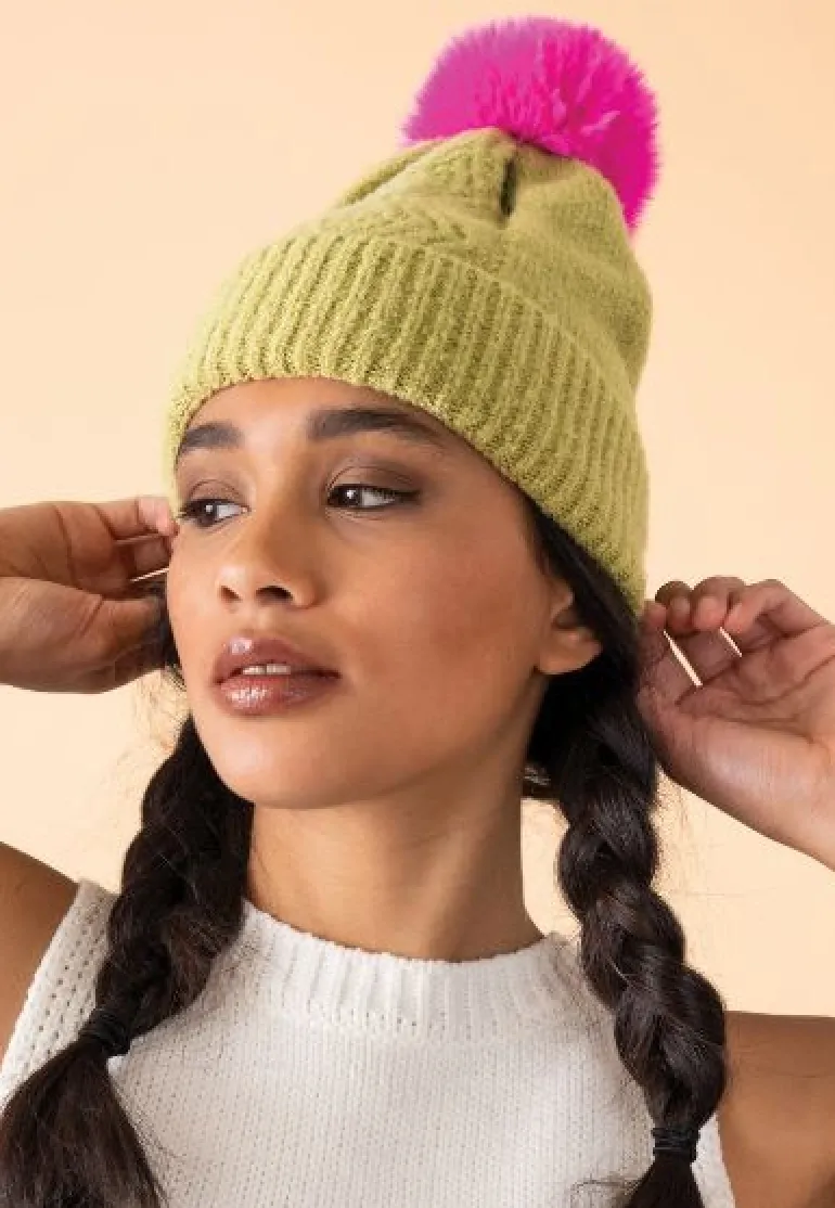 Powder Ingrid Bobble Hat Lime/Fuchsia