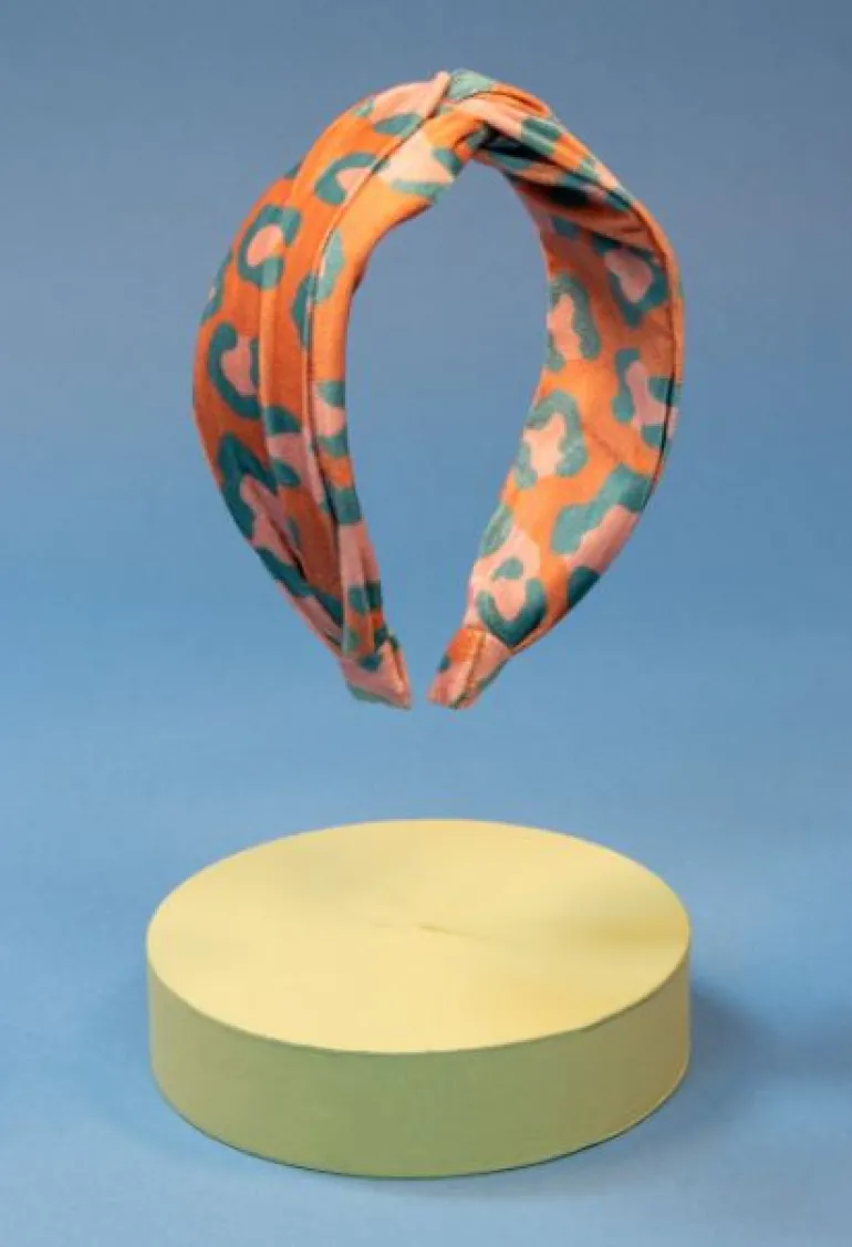 Powder Leopard Velvet Headband Coral/Teal