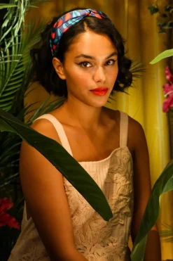 POWDER TULIP SATIN HEADBAND NAVY