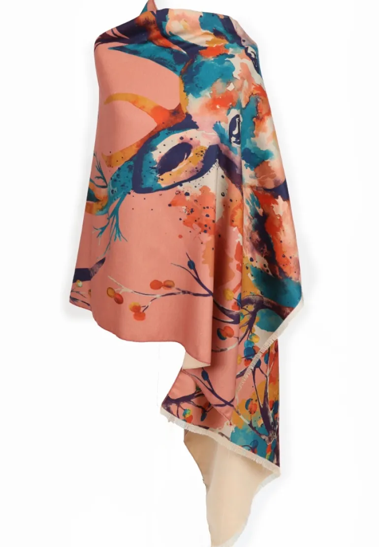 POWDER WATERCOLOUR STAG PRINT SCARF