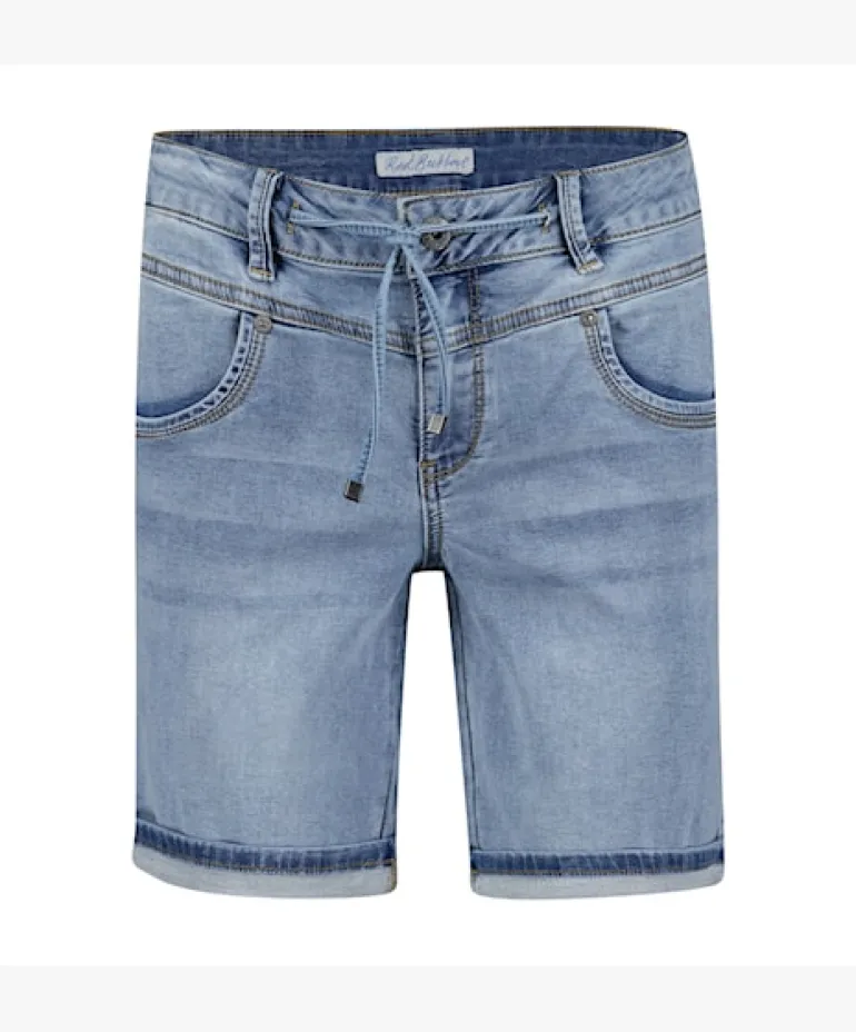 Red Button Jog Shorts Stone Used Denim