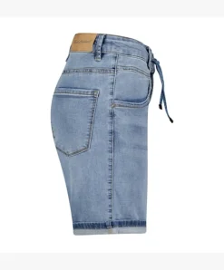Red Button Jog Shorts Stone Used Denim