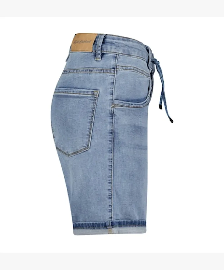 Red Button Jog Shorts Stone Used Denim