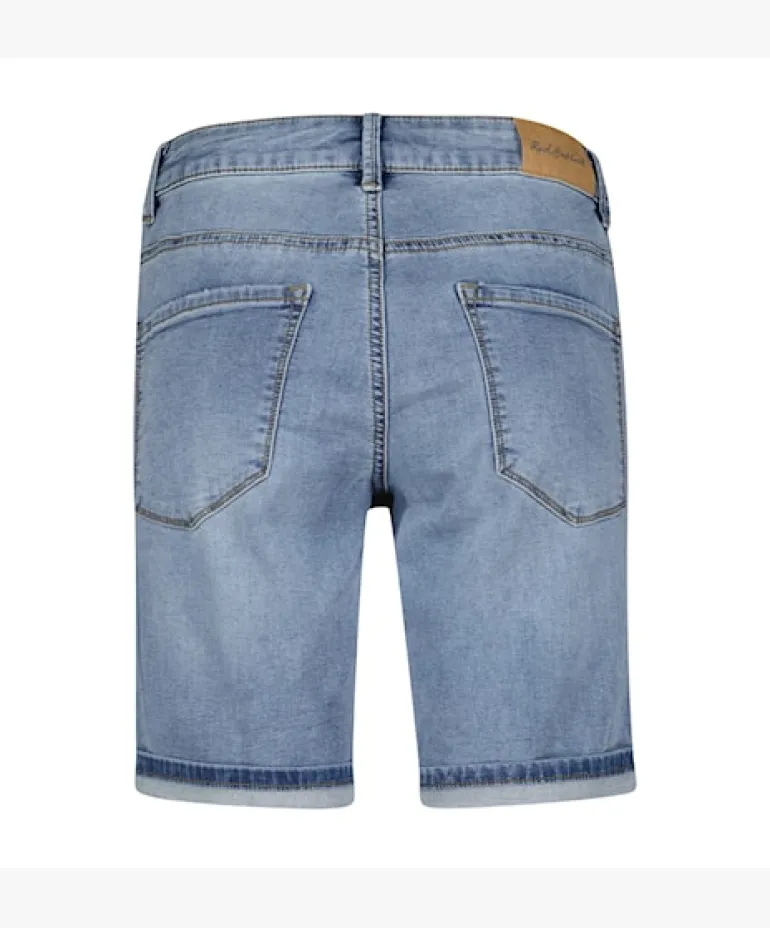 Red Button Jog Shorts Stone Used Denim