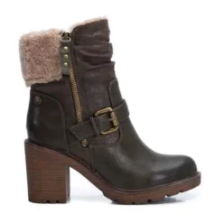 REFRESH TEDDY CUFF ANKLE BOOTS KHAKI - VEGAN